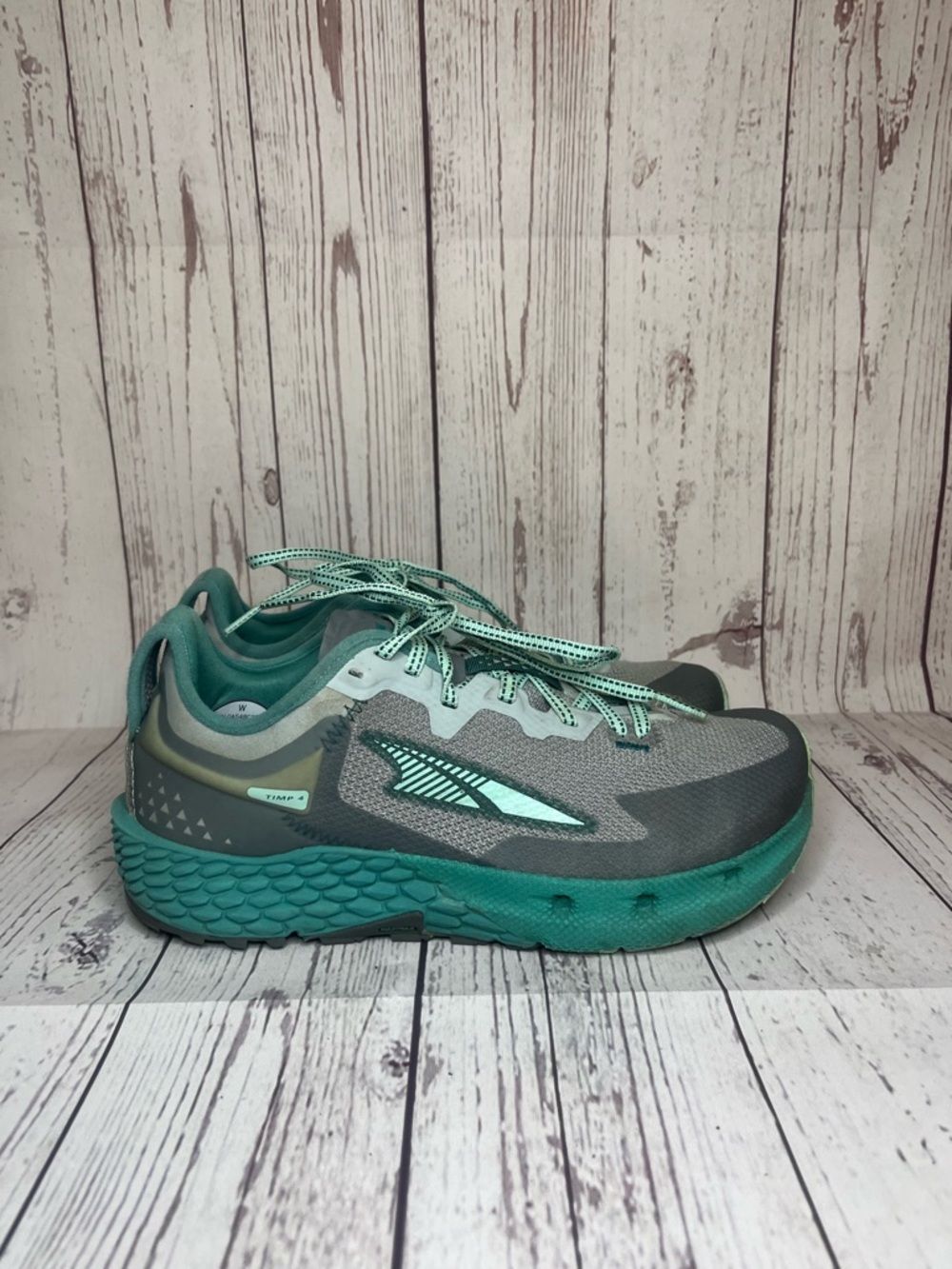 Altra Women Timp 4 Gray Teal Trail Running Shoe Size 8